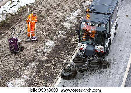 "Street cleaning, municipal cleaning workers cleaning a street, Essen, North Rhine-Westphalia, Germany, Europe" View Large Photo Image Stock Photo - "Street cleaning, municipal cleaning workers cleaning a street, Essen, North Rhine-Westphalia, Germany, Europe". Fotosearch