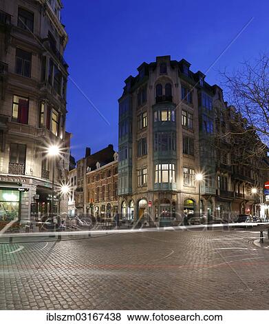 "Street in the centre of Brussels at dusk, Brussels, Brussels Region, Belgium, Europe" View Large Photo Image Stock Photo - "Street in the centre of Brussels at dusk, Brussels, Brussels Region, Belgium, Europe". Fotosearch