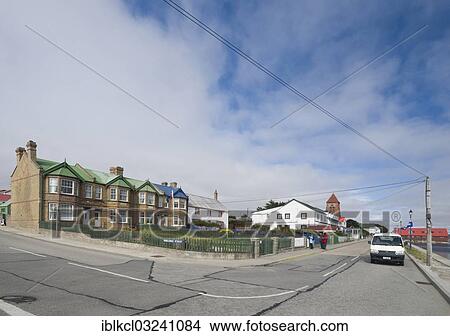 Picture - "Street of houses in Stanley, Stanley, Ostfalkland, Falkland Islands, South America". Fotosearch