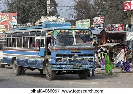 Stock Photo - "Street scene, bus, Pokhara, Nepal, Asia". Fotosearch