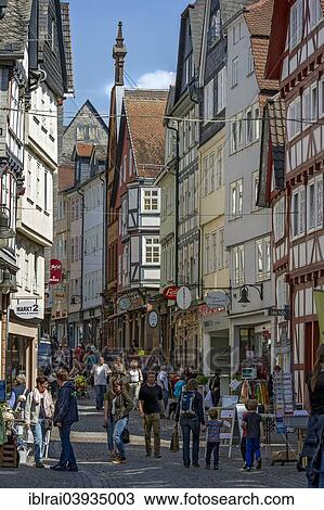 "Street scene in the pedestrian zone, historic centre, Marburg, Hesse, Germany, Europe" View Large Photo Image Stock Image - "Street scene in the pedestrian zone, historic centre, Marburg, Hesse, Germany, Europe". Fotosearch