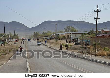 Stock Photo - "Street scene, Opuwo, Kaokoland, Kunene, Namibia, Africa". Fotosearch