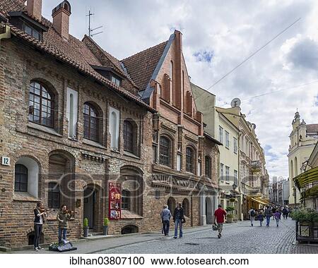 Stock Image - "Street scene, Senamiestis or Vilnius Old Town, Vilnius, Vilnius district, Lithuania, Europe". Fotosearch