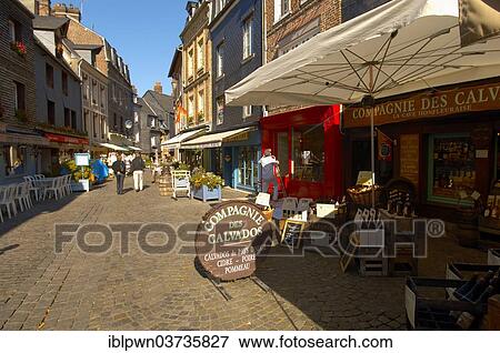 Stock Photo - "Street scene with restaurants, Honfleur, Normandy, France, Europe". Fotosearch