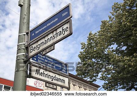 Stock Photography - "Street signs and direction signs for tourists, Kreuzberg, Berlin, Germany, Europe". Fotosearch