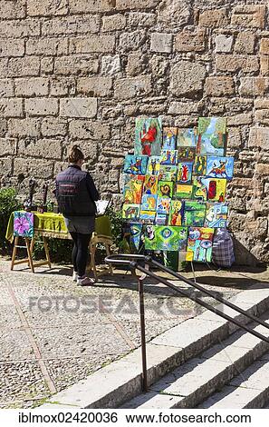 Street vendor selling paintings, Almudaina Palace, Palau de l'Almudaia, Avinguda de Gabriel Roca, Parc de la Mar, historic town centre, Ciutat Antiga, Palma de Majorca, Majorca, Balearic Islands, Spain, Europe View Large Photo Image Stock Photograph - Street vendor selling paintings, Almudaina Palace, Palau de l'Almudaia, Avinguda de Gabriel Roca, Parc de la Mar, historic town centre, Ciutat Antiga, Palma de Majorca, Majorca, Balearic Islands, Spain, Europe. Fotosearch