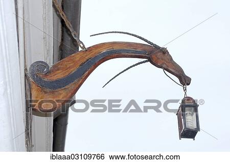 Stock Photograph - "Streetlight shaped like the head of a horse, Brasov, Brasov County, Transylvania, Romania, Europe". Fotosearch