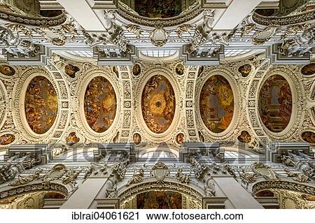 "Stucco and frescoes in the nave, baroque St. Stephen's Cathedral, Passau, Lower Bavaria, Bavaria, Germany, Europe" View Large Photo Image Stock Image - "Stucco and frescoes in the nave, baroque St. Stephen's Cathedral, Passau, Lower Bavaria, Bavaria, Germany, Europe". Fotosearch