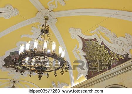 "Stucco ceiling with a chandelier, Komsomolskaya metro station, Moskau, Moscow Oblast, Russia, Europe" View Large Photo Image Stock Image - "Stucco ceiling with a chandelier, Komsomolskaya metro station, Moskau, Moscow Oblast, Russia, Europe". Fotosearch