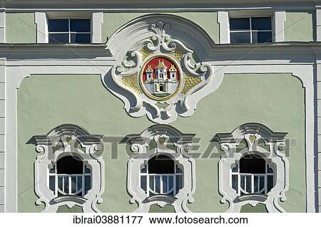 "Stuccoed coat of arms of the town of Burghausen on the Town Hall, Burghausen, Upper Bavaria, Bavaria, Germany, Europe" View Large Photo Image Stock Photo - "Stuccoed coat of arms of the town of Burghausen on the Town Hall, Burghausen, Upper Bavaria, Bavaria, Germany, Europe". Fotosearch