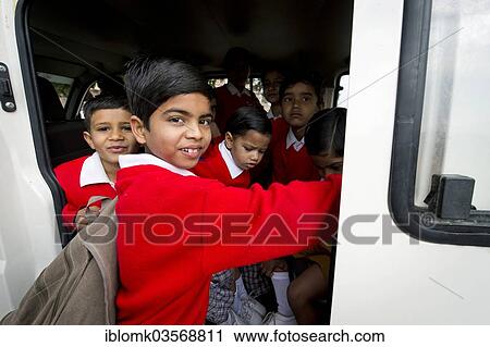 Stock Image - "Students in school uniforms, Chittorgarh, Rajasthan, India, Asia". Fotosearch
