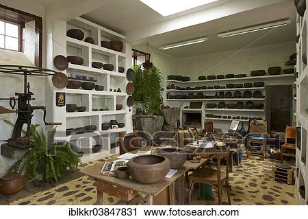"Studio of Ramon Barreto, who crafts ceramics according to old Canarian examples, in the El Molino windmill in Villa de Mazo, La Palma, Canary Islands, Spain, Europe" View Large Photo Image Stock Image - "Studio of Ramon Barreto, who crafts ceramics according to old Canarian examples, in the El Molino windmill in Villa de Mazo, La Palma, Canary Islands, Spain, Europe". Fotosearch