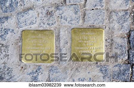 Stock Photo - "Stumbling blocks for the parents of Marcel Reich Ranicki, Berlin, Germany, Europe". Fotosearch