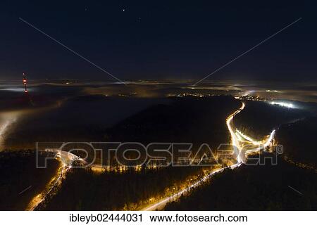 Stock Image - "Stuttgart, seen from the TV tower at night, Baden-Wuerttemberg, Germany, Europe". Fotosearch