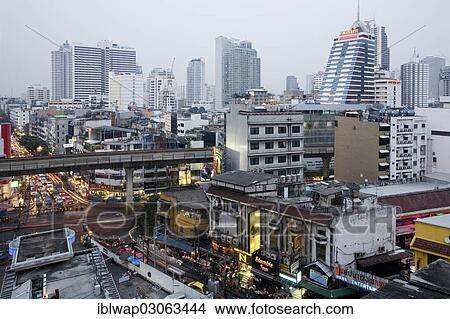 Picture - "Sukhumvit Road, BTS Skytrain, Sukhumvit line, Bangkok, Thailand, Asia". Fotosearch