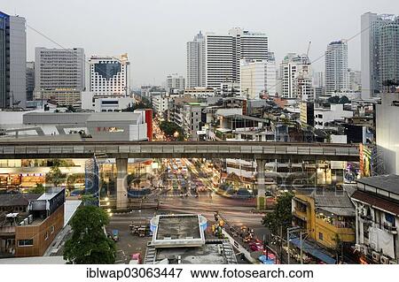 Stock Photo - "Sukhumvit Road, BTS Skytrain, Sukhumvit line, Bangkok, Thailand, Asia". Fotosearch
