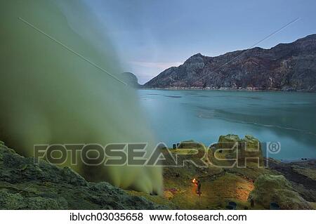 "Sulfur mining at Ijen Volcano, crater lake of Kawah Ijen at the rear, Kawah ljen, Eastern Java, Java, Indonesia, Asia" View Large Photo Image Stock Photo - "Sulfur mining at Ijen Volcano, crater lake of Kawah Ijen at the rear, Kawah ljen, Eastern Java, Java, Indonesia, Asia". Fotosearch