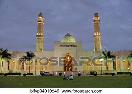 Stock Photograph - "Sultan Qaboos Mosque at dusk, classical Medina architecture, Salalah, Orient, Oman, Asia". Fotosearch