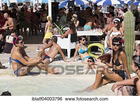 Stock Photograph - "Summer Jamboree, Rock 'n' Roll Festival, beach bar, Mascalzone, Senigallia, Province of Ancona, Marche, Italy, Europe". Fotosearch