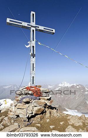 "Summit cross of Similaun Mountain on Niederjochferner Glacier in Schnalstal, with Weisskugel Mountain at the rear, Province of Alto Adige, Italy, Europe" View Large Photo Image Stock Photograph - "Summit cross of Similaun Mountain on Niederjochferner Glacier in Schnalstal, with Weisskugel Mountain at the rear, Province of Alto Adige, Italy, Europe". Fotosearch