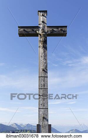 Stock Photo - "Summit cross on Zwoelferhorn Mountain, Sankt Gilgen, Salzkammergut, Salzburg State, Austria, Europe". Fotosearch