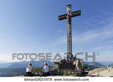 Stock Photo - "Summit cross on Zwoelferhorn Mountain, Sankt Gilgen, Salzkammergut, Salzburg State, Austria, Europe". Fotosearch