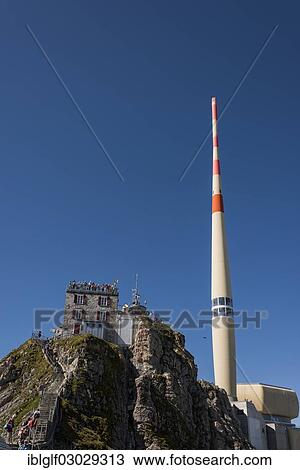 Stock Image - "Summit house and antenna on Saentis Mountain, Gipfel, Santis, Canton of Appenzell Innerrhoden, Switzerland, Europe". Fotosearch