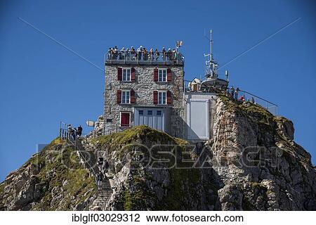 Stock Image - "Summit house on Saentis Mountain, Gipfel, Santis, Canton of Appenzell Innerrhoden, Switzerland, Europe". Fotosearch