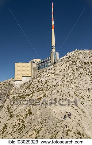 Stock Photo - "Summit restaurant and antenna on Saentis Mountain, Gipfel, Santis, Canton of Appenzell Ausserrhoden, Switzerland, Europe". Fotosearch