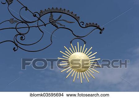 "Sun as the sign of an inn, Altmuhltal, Pappenheim, Middle Franconia, Bavaria, Germany, Europe" View Large Photo Image Picture - "Sun as the sign of an inn, Altmuhltal, Pappenheim, Middle Franconia, Bavaria, Germany, Europe". Fotosearch