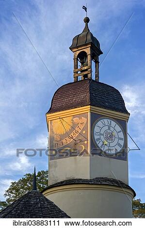 "Sundial and a mechanical clock in the clock tower with a time shift in the summertime, 6th castle yard, Burghausen Castle, Upper Bavaria, Bavaria, Germany, Europe" View Large Photo Image Stock Image - "Sundial and a mechanical clock in the clock tower with a time shift in the summertime, 6th castle yard, Burghausen Castle, Upper Bavaria, Bavaria, Germany, Europe". Fotosearch