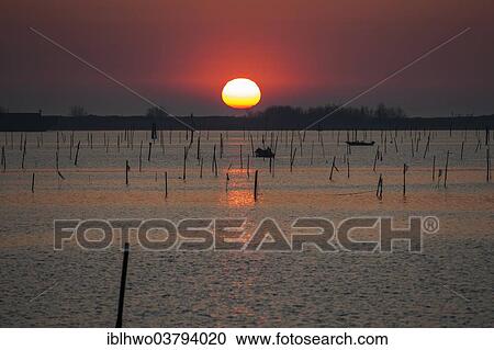 "Sunrise in the Po River Delta, fishing boats, Porto Levante, Veneto, Italy, Europe" View Large Photo Image Stock Image - "Sunrise in the Po River Delta, fishing boats, Porto Levante, Veneto, Italy, Europe". Fotosearch