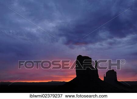 Stock Photo - "Sunrise, mesas of West Mitten Butte and East Mitten Butte, composing, Monument Valley, Navajo Tribal Park, Navajo Nation Reservation, Arizona, Utah, Southwest, United States of America, USA". Fotosearch