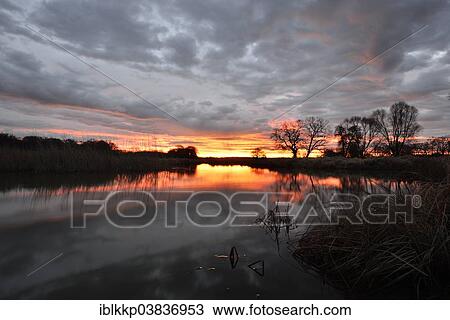 "Sunrise over the Leiner See lake in the Middle Elbe Biosphere Reserve, Dessau, Saxony-Anhalt, Germany, Europe" View Large Photo Image Stock Image - "Sunrise over the Leiner See lake in the Middle Elbe Biosphere Reserve, Dessau, Saxony-Anhalt, Germany, Europe". Fotosearch