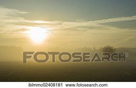 "Sunrise over the meadows in the morning mist, Lindenau, Augsburg, Swabia, Bavaria, Germany, Europe" View Large Photo Image Stock Image - "Sunrise over the meadows in the morning mist, Lindenau, Augsburg, Swabia, Bavaria, Germany, Europe". Fotosearch