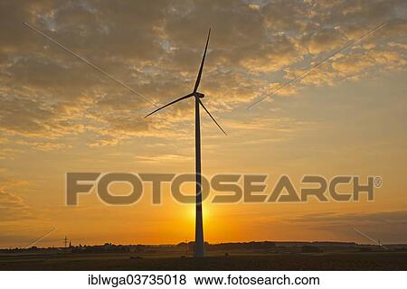 Stock Photo - "Sunrise, Tomerdingen wind farm, Schwabische Alb, Tomerdingen, Baden-Wurttemberg, Germany, Europe". Fotosearch