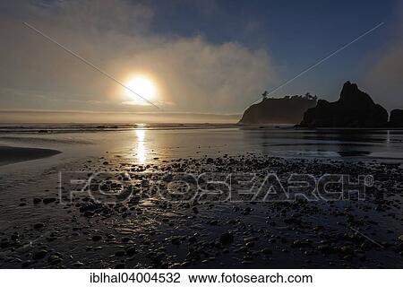 Stock Image - "Sunset at Ruby Beach, Olympic National Park, Washington, United States, North America". Fotosearch