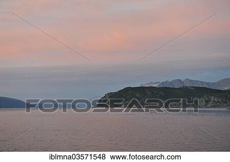 Stock Photo - "Sunset in Malangen fjord, Malangenfjorden, â€ªTroms, Northern Norway, Norway, Europe". Fotosearch