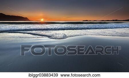 Stock Photo - "Sunset on the beach of Ramberg, Flakstad Flakstadoy, Lofoten, Nordland, Norway, Europe". Fotosearch