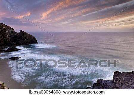 Stock Photo - "Sunset on the coast, Cornwall, England, United Kingdom, Europe". Fotosearch