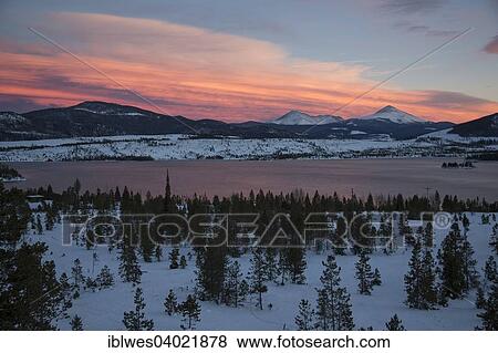 Stock Photo - "Sunset over the Dillon Reservoir, White River National Forest, Dillon, Colorado, United States, North America". Fotosearch