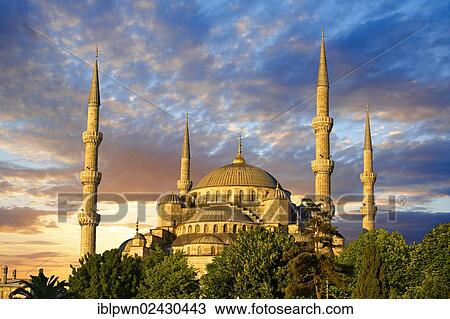"Sunset over the Sultan Ahmed Mosque, also Sultanahmet Camii or Blue Mosque, Istanbul, Turkey, Asia" View Large Photo Image Stock Image - "Sunset over the Sultan Ahmed Mosque, also Sultanahmet Camii or Blue Mosque, Istanbul, Turkey, Asia". Fotosearch