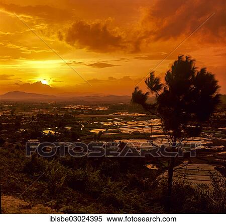 Stock Photography - "Sunset, rice paddies, Zentrallaos, Laos, Asia". Fotosearch
