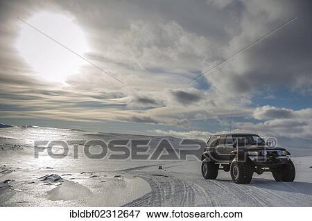"Super Jeep in a winter landscape, tyre tracks, Vatnajoekull Glacier, Icelandic Highlands, Iceland, Europe" View Large Photo Image Stock Photo - "Super Jeep in a winter landscape, tyre tracks, Vatnajoekull Glacier, Icelandic Highlands, Iceland, Europe". Fotosearch