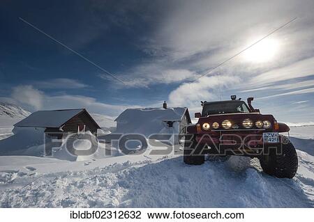 "Super Jeep in front of the snow-covered Nyidalur Huts, Vatnajoekull Glacier, Icelandic Highlands, Iceland, Europe" View Large Photo Image Stock Image - "Super Jeep in front of the snow-covered Nyidalur Huts, Vatnajoekull Glacier, Icelandic Highlands, Iceland, Europe". Fotosearch