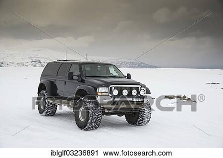 Stock Image - "Super Jeep in the highlands, Langjokull, Southern Region, Iceland, Europe". Fotosearch