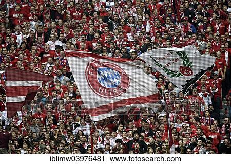 Stock Image - "Supporters stand, fans of Bayern Munich, Allianz Arena, Munich, Bavaria, Germany, Europe". Fotosearch