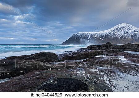 "Surf on the beach of Flakstad, Lofoten, Norway, Europe" View Large Photo Image Stock Photo - "Surf on the beach of Flakstad, Lofoten, Norway, Europe". Fotosearch