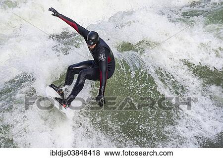 "Surfer, Eisbach wave on the Isar, Englischer Garten, Munich, Upper Bavaria, Bavaria, Germany, Europe" View Large Photo Image Stock Photo - "Surfer, Eisbach wave on the Isar, Englischer Garten, Munich, Upper Bavaria, Bavaria, Germany, Europe". Fotosearch