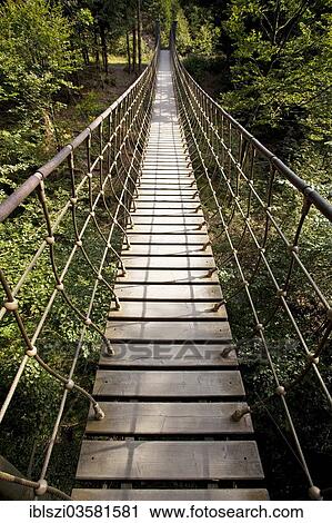 Stock Image - "Suspension bridge along the Waldskulpturenweg forest sculpture trail in Wittgenstein-Sauerland, Kuhhude, Bad Berleburg, North Rhine-Westphalia, Germany, Europe". Fotosearch